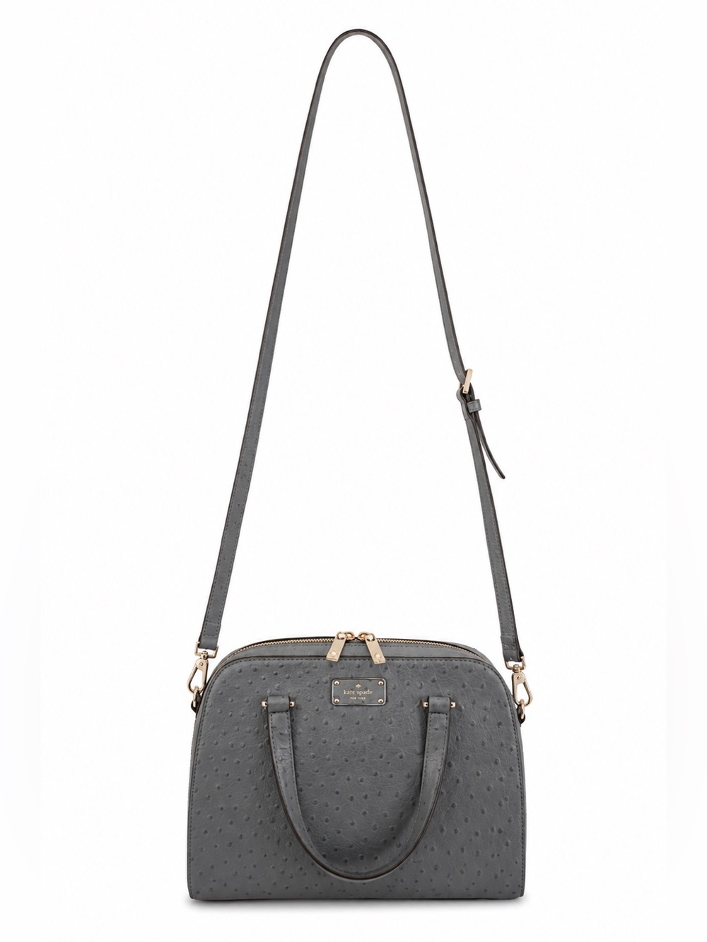 KATE SPADE New York Gray Ostrich-Embossed Leather Dome Satchel Crossbody Bag - Picture 4 of 16